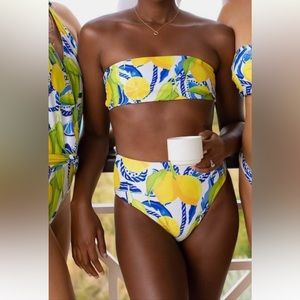 WATERCOLORS • High Wasted Lemon Bikini Bottom • sz S •